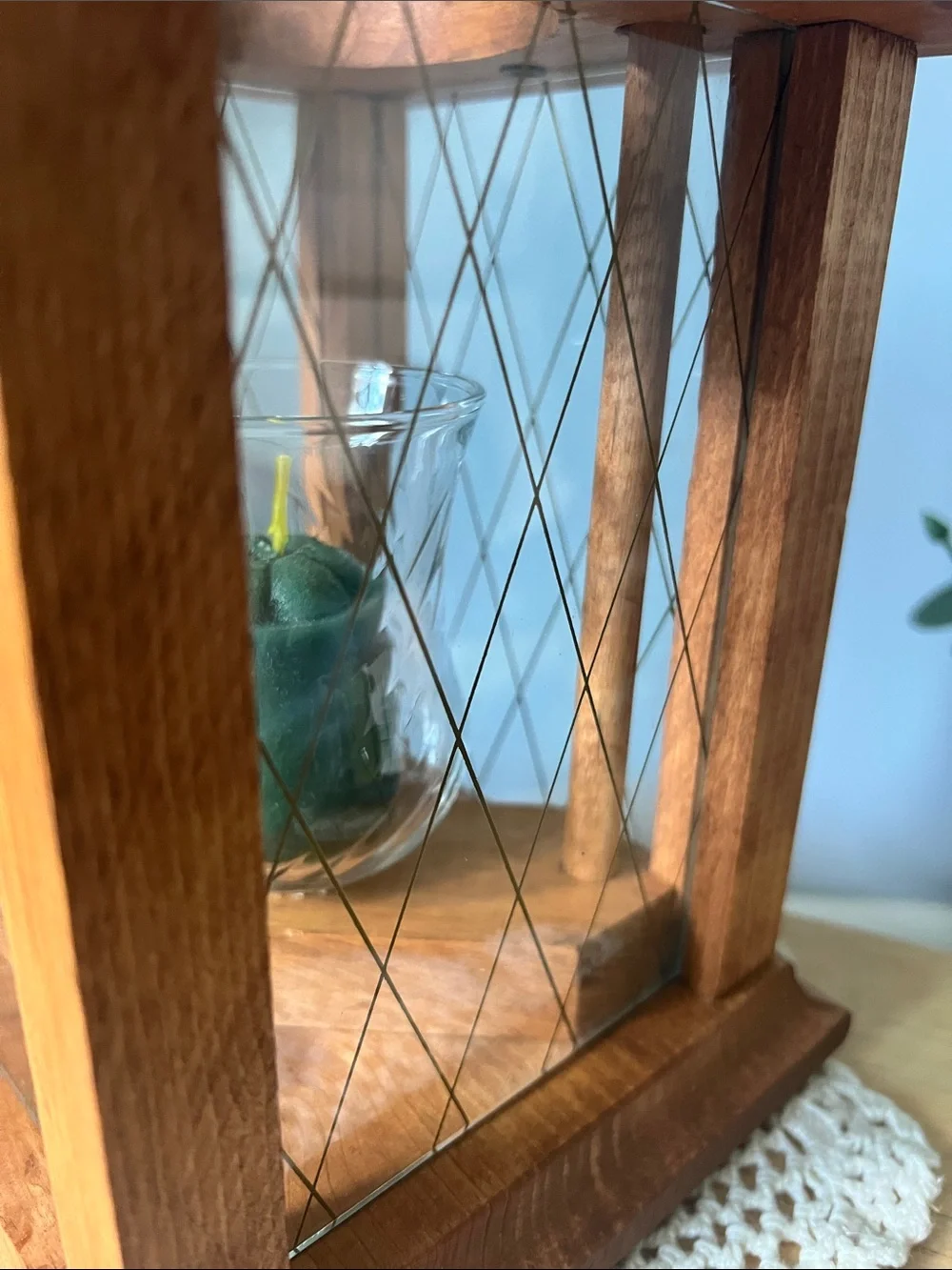 Rustic Wooden Lantern W/ Handle- Natural Brown 1980s Handmade